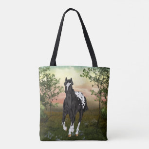Running Black Appaloosa Horse Tote Bag
