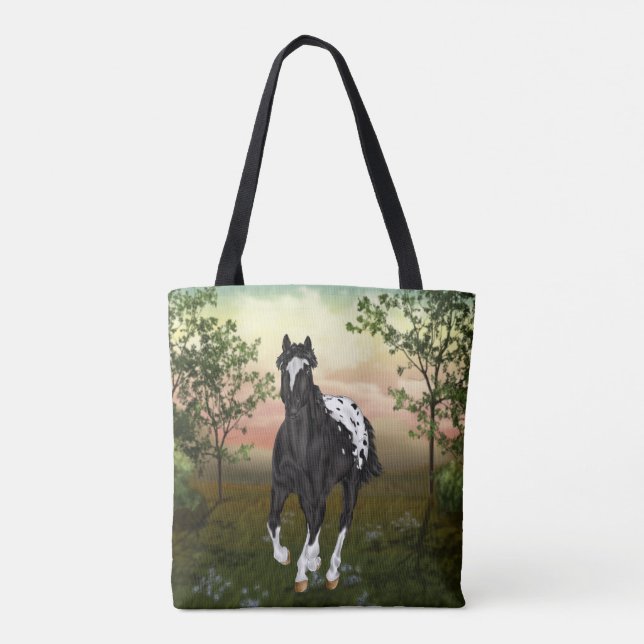 Running Black Appaloosa Horse Tote Bag (Back)