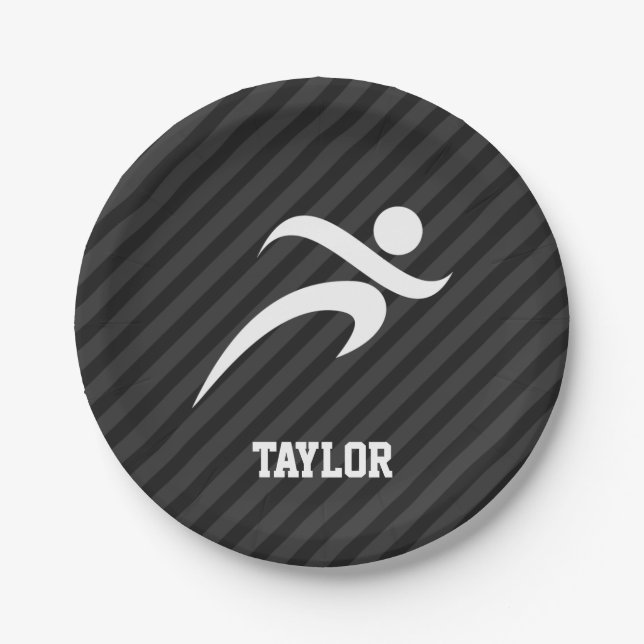 Running; Black & Dark Grey Stripes Paper Plate (Front)