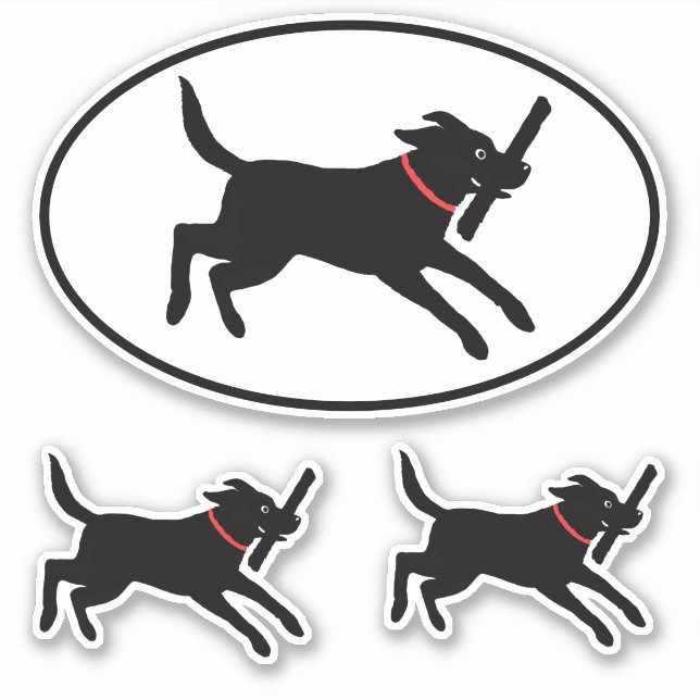 Running Black Labrador Retriever Cute Lab Stickers (Front)