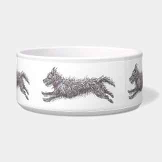 Running Black Scruffy Terrier Dog Bowl