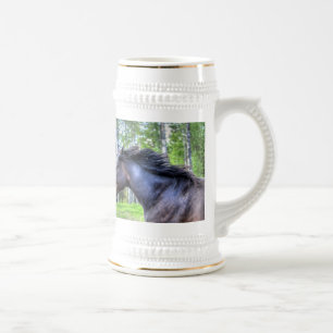 Running Black Thoroughbred Percheron Horse Photo Beer Stein