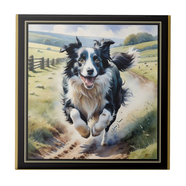 Running Border Collie Tile (Front)