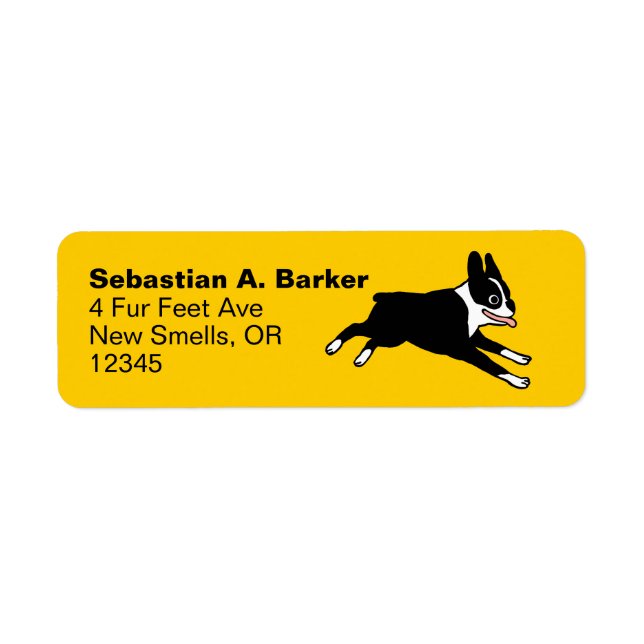 Running Boston Terrier Cartoon Dog Adresse de reto (Devant)
