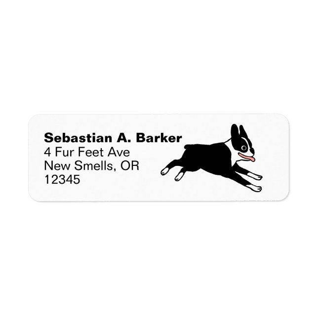 Running Boston Terrier Cartoon Dog Return Address (Front)