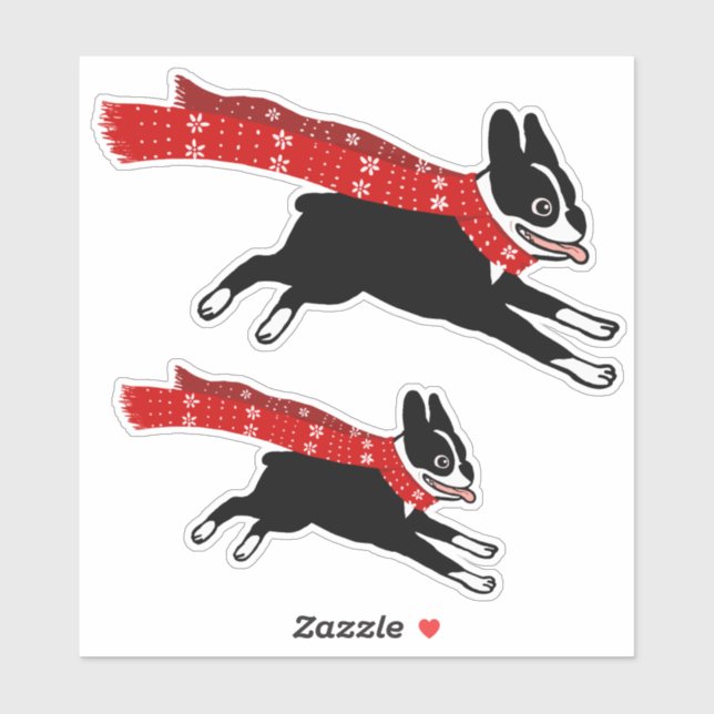 Running Boston Terrier with Winter Scarf Cute Dog (Sheet)