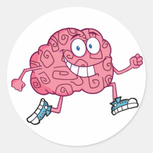 Running Brain Cartoon Character Classic Round Sticker