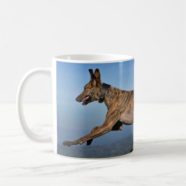 Running Brindled Sighthound Lurcher Greyhound Dog Coffee Mug (Left)