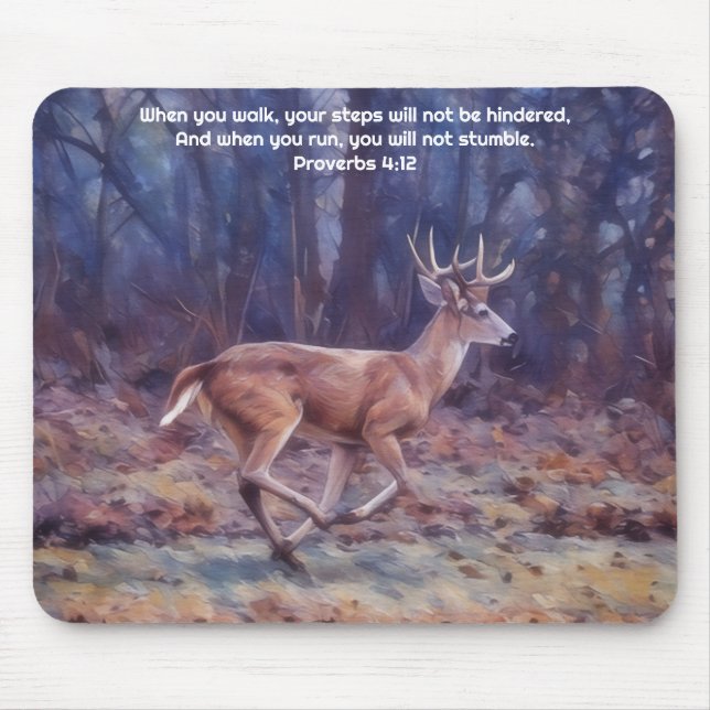 Running Buck Deer Nature Faith Proverbs Mouse Pad (Front)