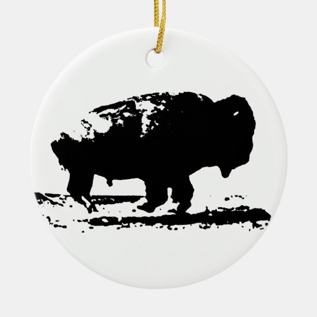 Running Buffalo Bison Pop Art Ceramic Ornament (Front)