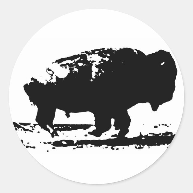 Running Buffalo Bison Pop Art Classic Round Sticker (Front)