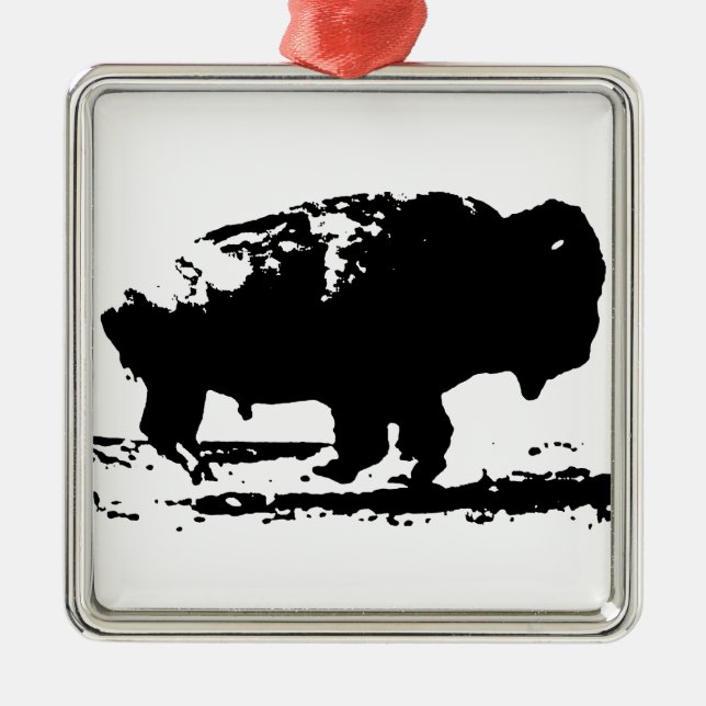 Running Buffalo Bison Pop Art Metal Ornament (Front)