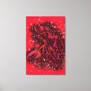 Running Bull At Red Starry Night Canvas Print