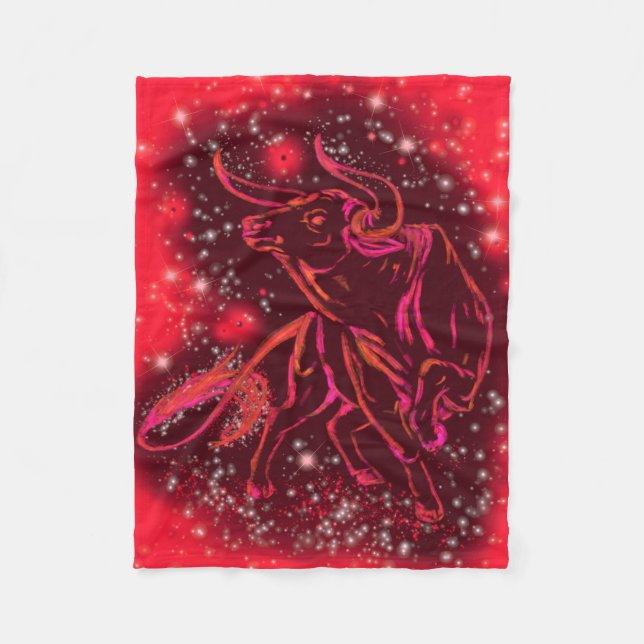 Running Bull Fleece Blanket Red Starry Night (Front)