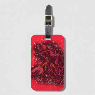 Running Bull Luggage Tag Red Starry Night
