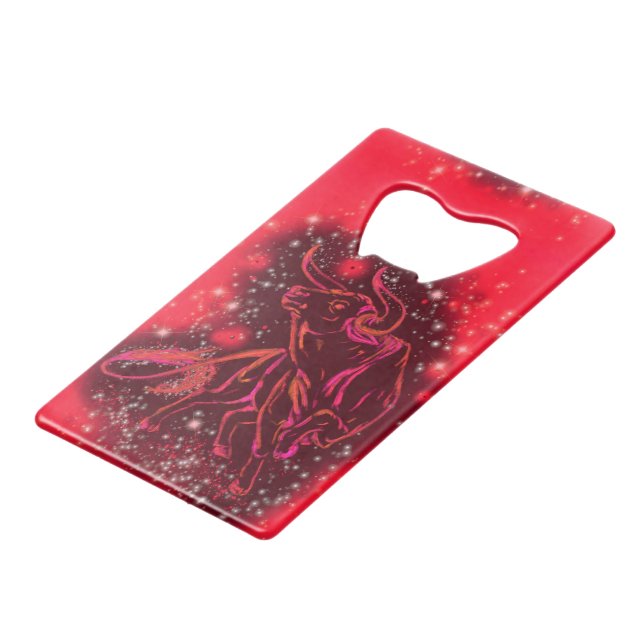 Running Bull Red Starry Night Bottle Opener Credit Card Bottle Opener (Front Angled)