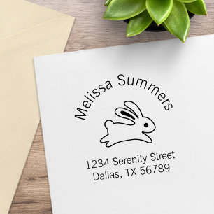 Running Bunny Rabbit Address Rubber Stamp
