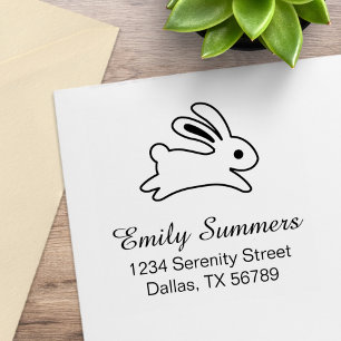 Running Bunny Rabbit Address Rubber Stamp