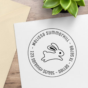 Running Bunny Rabbit Round Address Rubber Stamp