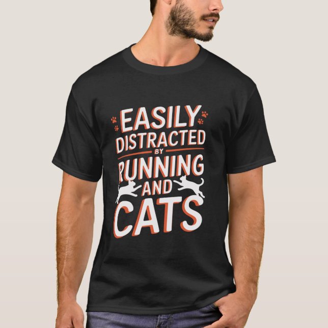Running Cats Lover Humour Design Funny Runner T-Shirt (Front)