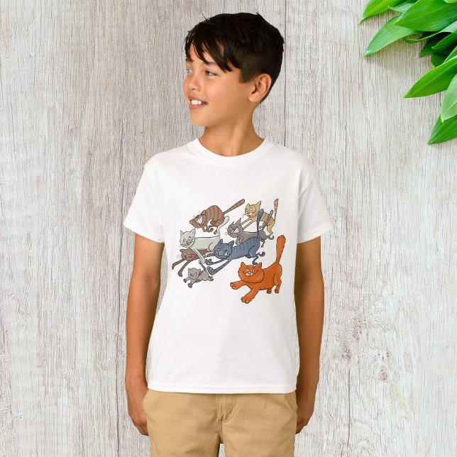Running Cats Pattern Whimsical Kittens T-Shirt (Creator Uploaded)