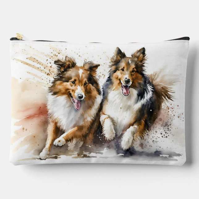 Running Collie Dogs Accessory Pouch (Front)