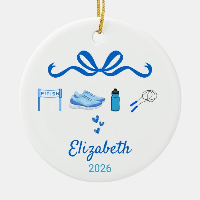 Running Coquette Ornament, Half Marathon Gift Ceramic Ornament (Front)