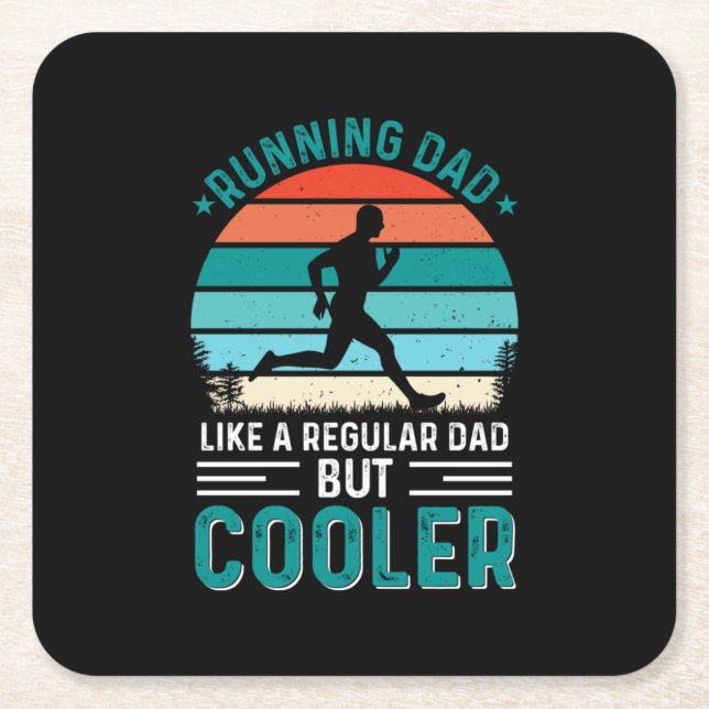 Running Dad Square Paper Coaster (Front)
