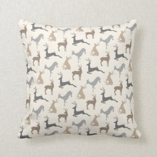 Running Deer and Buck Pattern in Brown Neutrals Throw Pillow