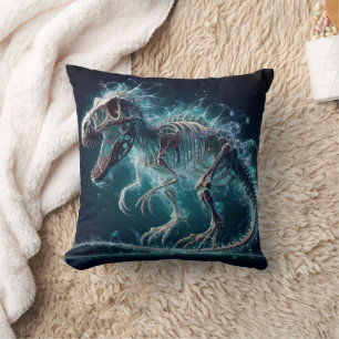 Running Dinosaur Skeleton in Dreamy Land Throw Pillow
