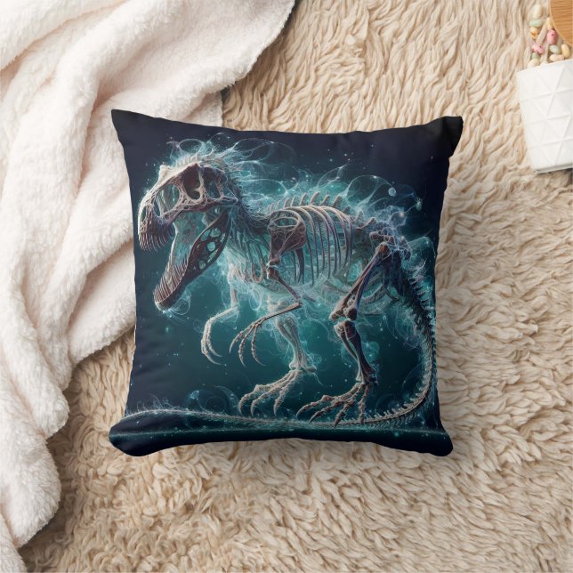 Running Dinosaur Skeleton in Dreamy Land Throw Pillow (Blanket)