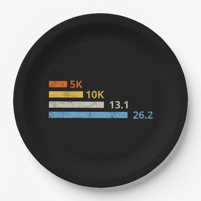 Running Distances I - 5K 10K 13.1 26.2 Marathoner Paper Plate (Front)