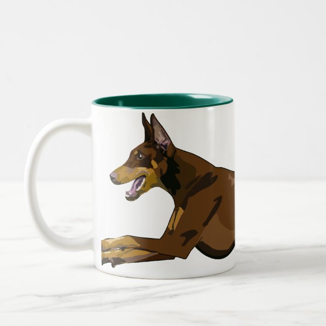 Running Doberman, Red Two-Tone Coffee Mug (Left)