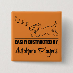 Running Dog Easily Distracted by Autoharp Players 2 Inch Square Button