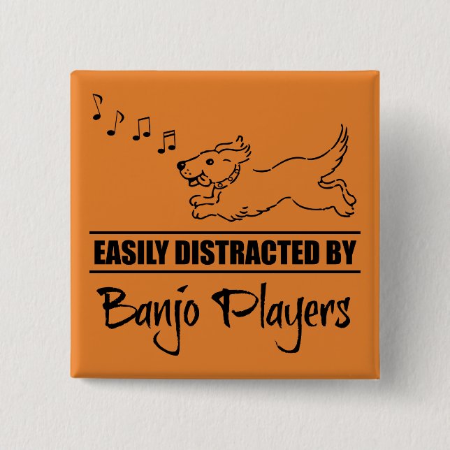 Running Dog Easily Distracted by Banjo Players 2 Inch Square Button (Front)