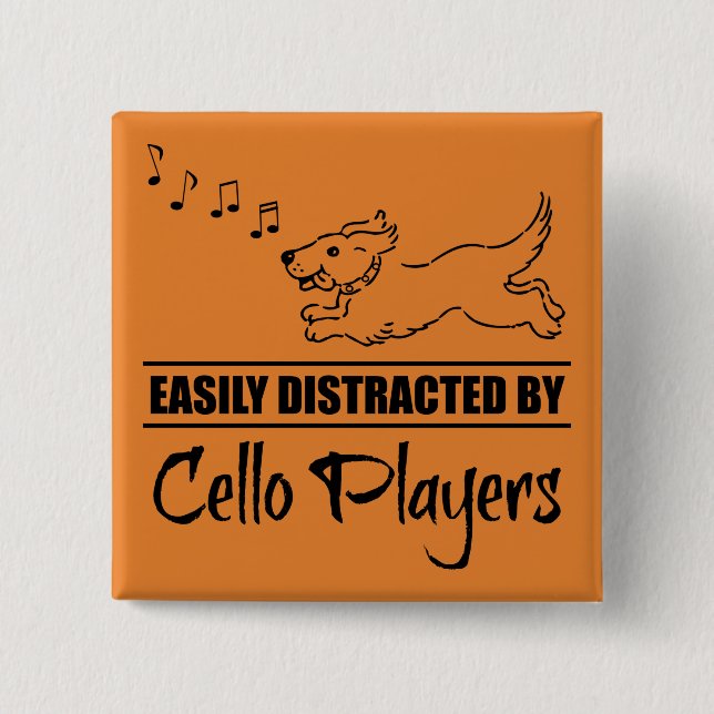 Running Dog Easily Distracted by Cello Players 2 Inch Square Button (Front)