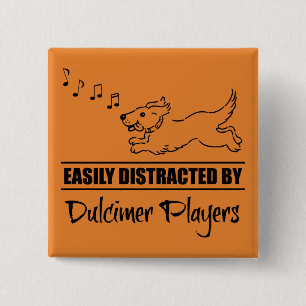 Running Dog Easily Distracted by Dulcimer Players 2 Inch Square Button