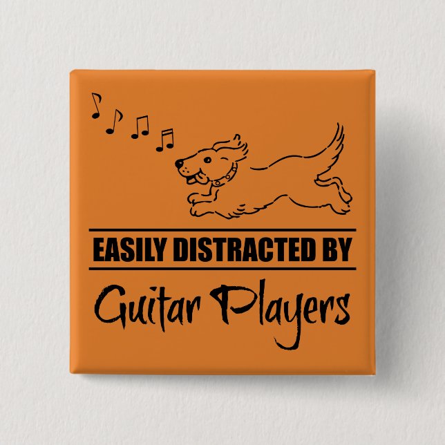 Running Dog Easily Distracted by Guitar Players 2 Inch Square Button (Front)