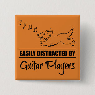 Running Dog Easily Distracted by Guitar Players 2 Inch Square Button