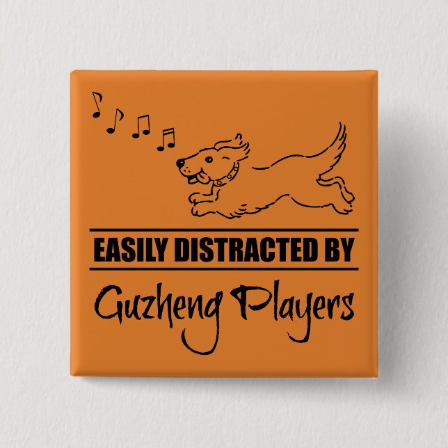 Running Dog Easily Distracted by Guzheng Players 2 Inch Square Button (Front)