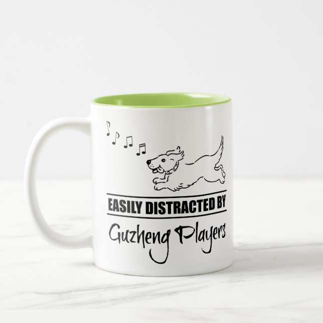 Running Dog Easily Distracted by Guzheng Players Two-Tone Coffee Mug (Left)