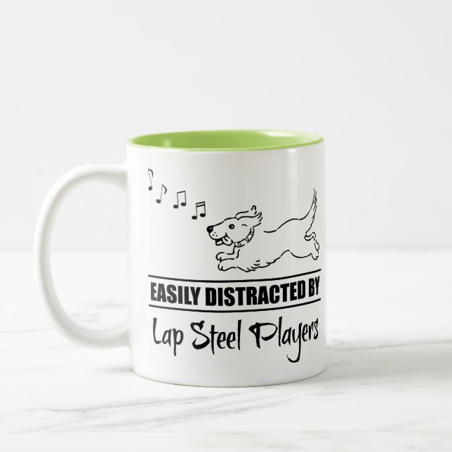Running Dog Easily Distracted by Lap Steel Players Two-Tone Coffee Mug (Left)