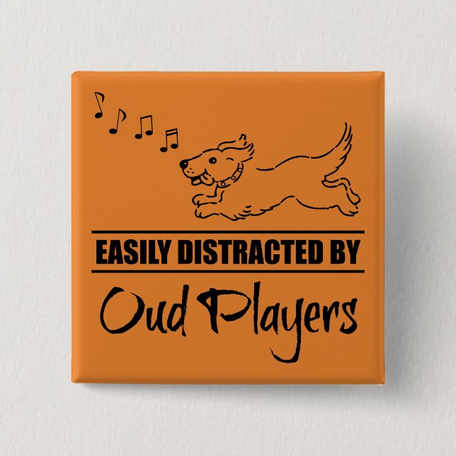 Running Dog Easily Distracted by Oud Players 2 Inch Square Button (Front)