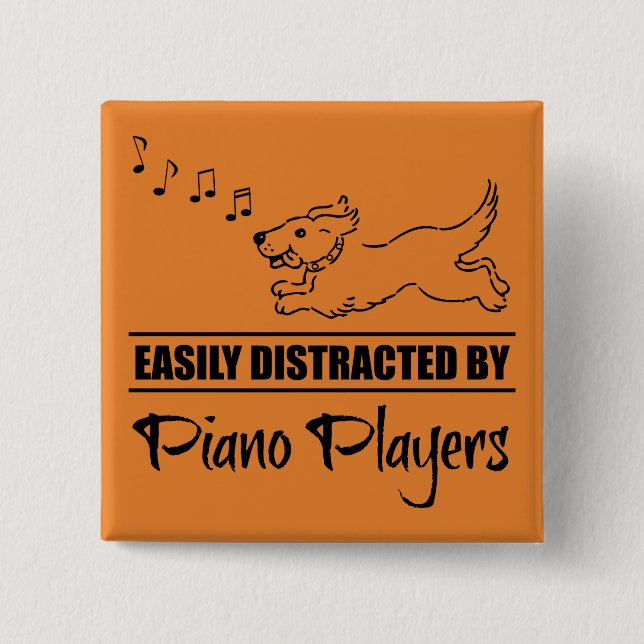 Running Dog Easily Distracted by Piano Players 2 Inch Square Button (Front)