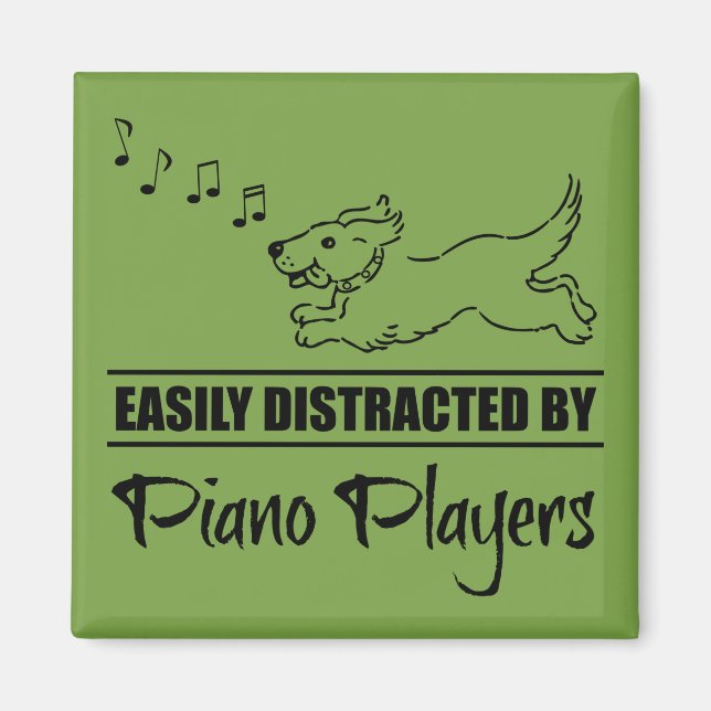 Running Dog Easily Distracted by Piano Players Magnet (Front)