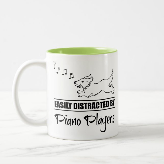 Running Dog Easily Distracted by Piano Players Two-Tone Coffee Mug (Left)