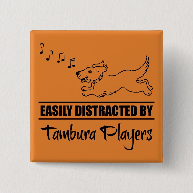 Running Dog Easily Distracted by Tambura Players 2 Inch Square Button (Front)