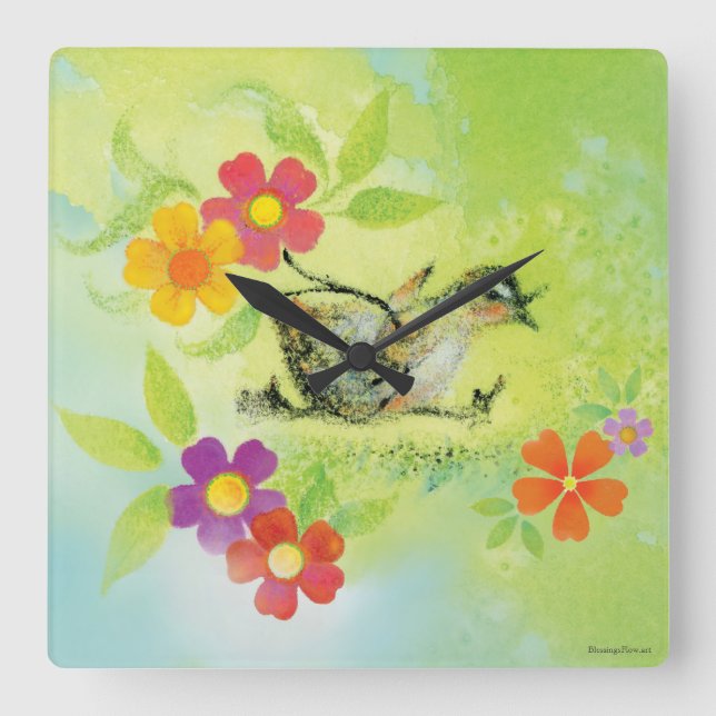 Running Duckling Acrylic Wall Clock (Square) (Front)