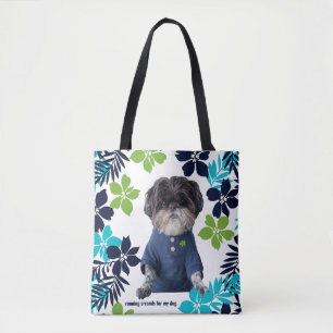 Running errands for my dog blue tropical simple  tote bag