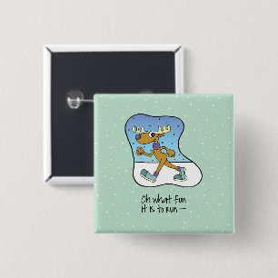 Running Exercise Reindeer Christmas 2 Inch Square Button